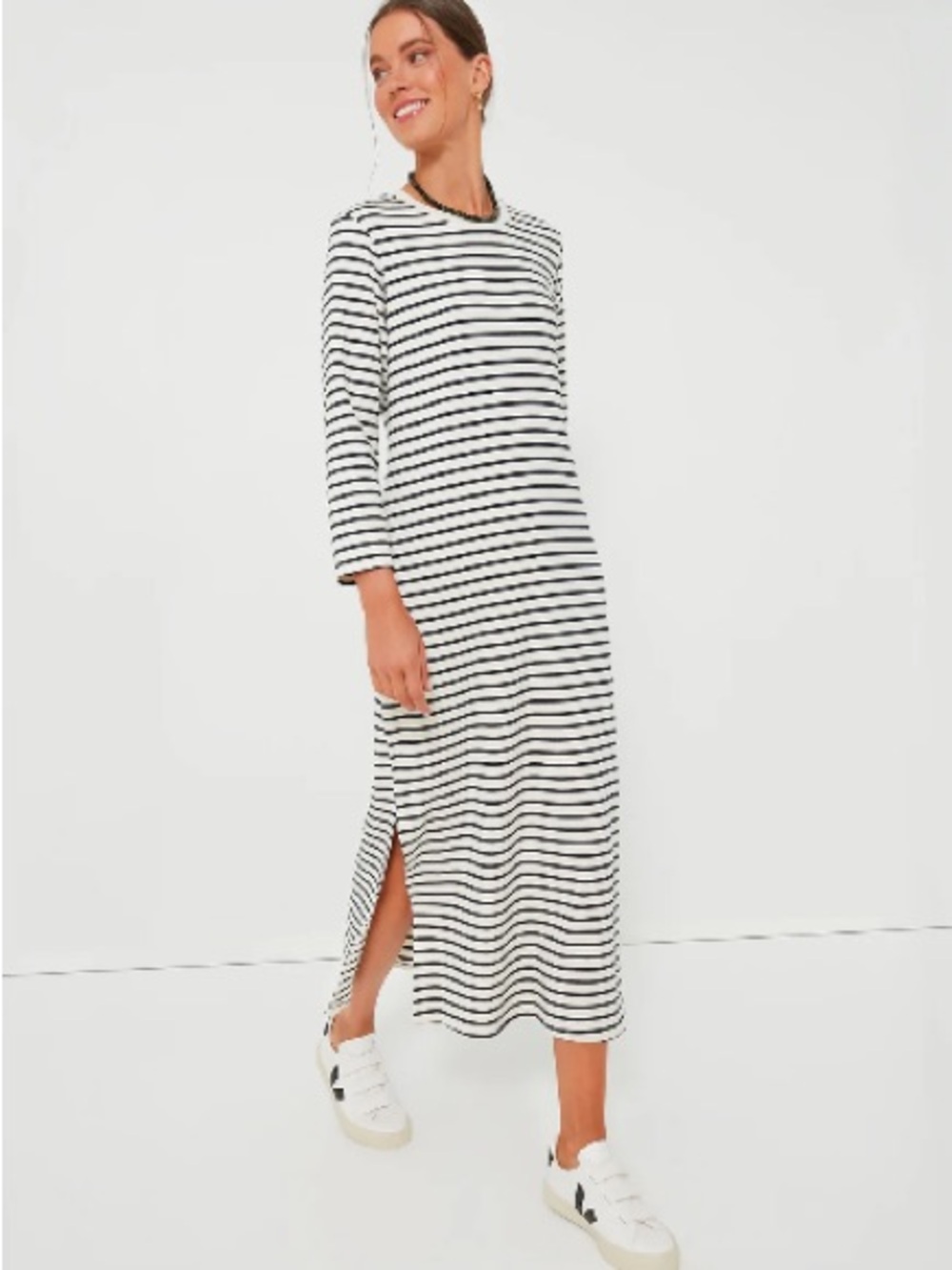Tuckernuck Pomander Place navy/white striped maxi dress size L